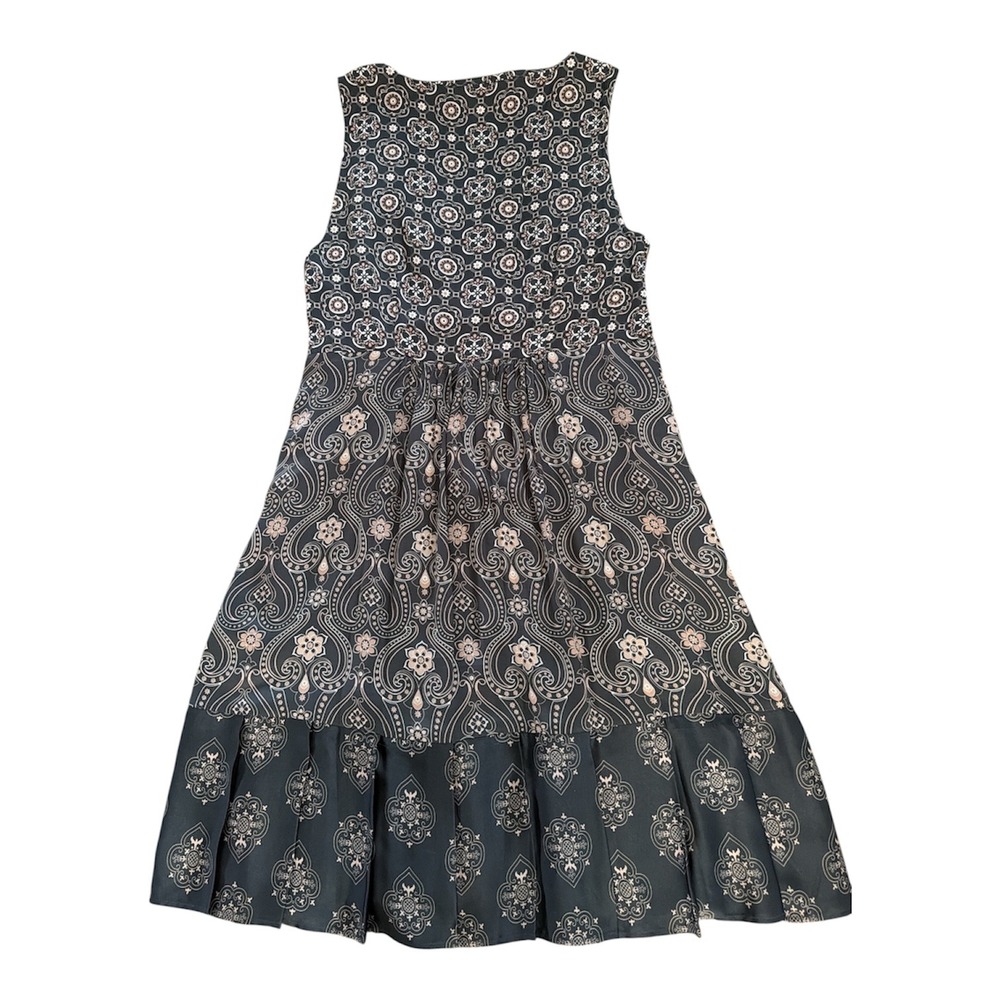 Odd Molly Women Grey Pink Paisley Medallion Pleated Wrap Dress Size 3 L - Picture 2 of 8